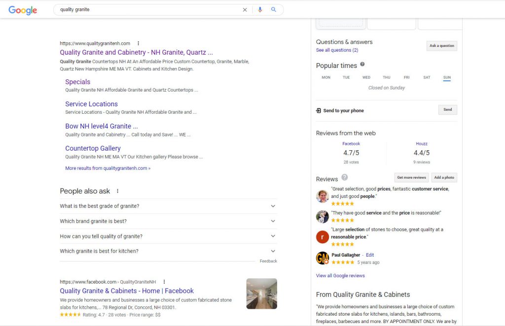 Organic SEO #1 In the US for "Quality Granite" on google
